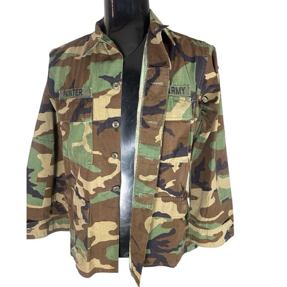 Vintage US Army Hot Weather Woodland Camo Field Coat Jacket 807 Medical Brigade - Picture 9 of 11